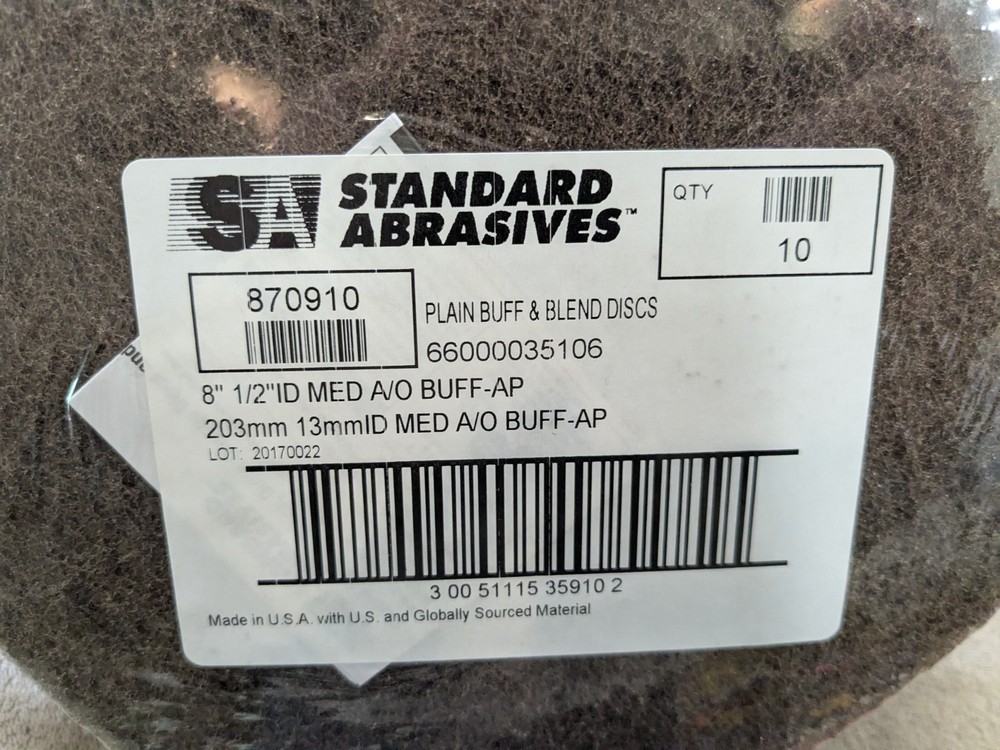 STANDARD ABRASIVES Buff & Blend Discs 8" 1/2" ID 870910 Medium - 10PK