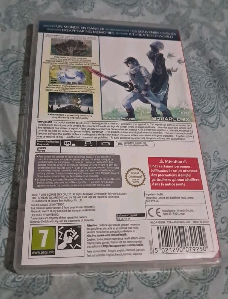 Lost Sphear NO GAME Nintendo Switch Original Replacement Pegi CASE ONLY