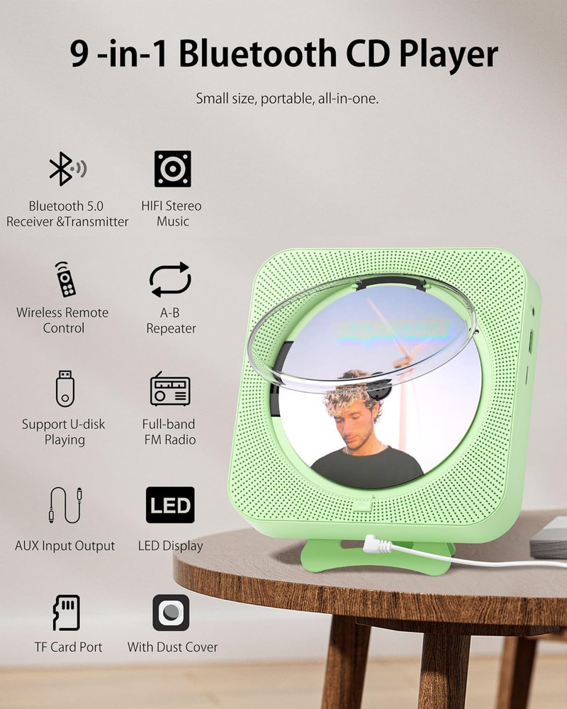 CD Player Portable Bluetooth Desktop CD Player for Home, Mini Cute CD Players fo