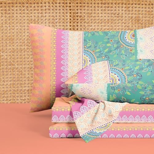 - Boho Bed Sheets, 4-Piece Sheet Set, Bohemian Chic Queen Orange Green