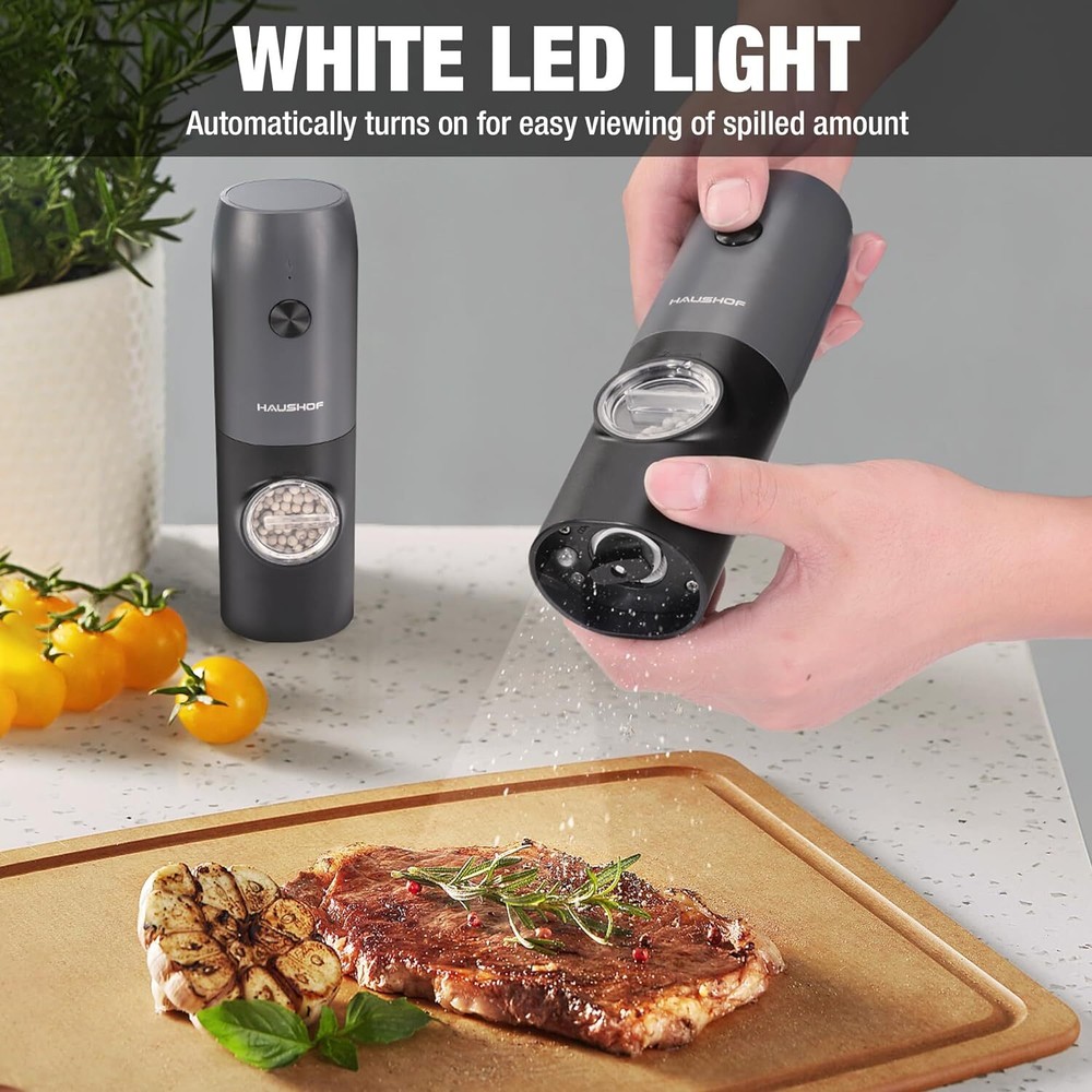 2PC Electric Salt Pepper Grinder Mill Set Automatic Adjustable Coarseness w/Case
