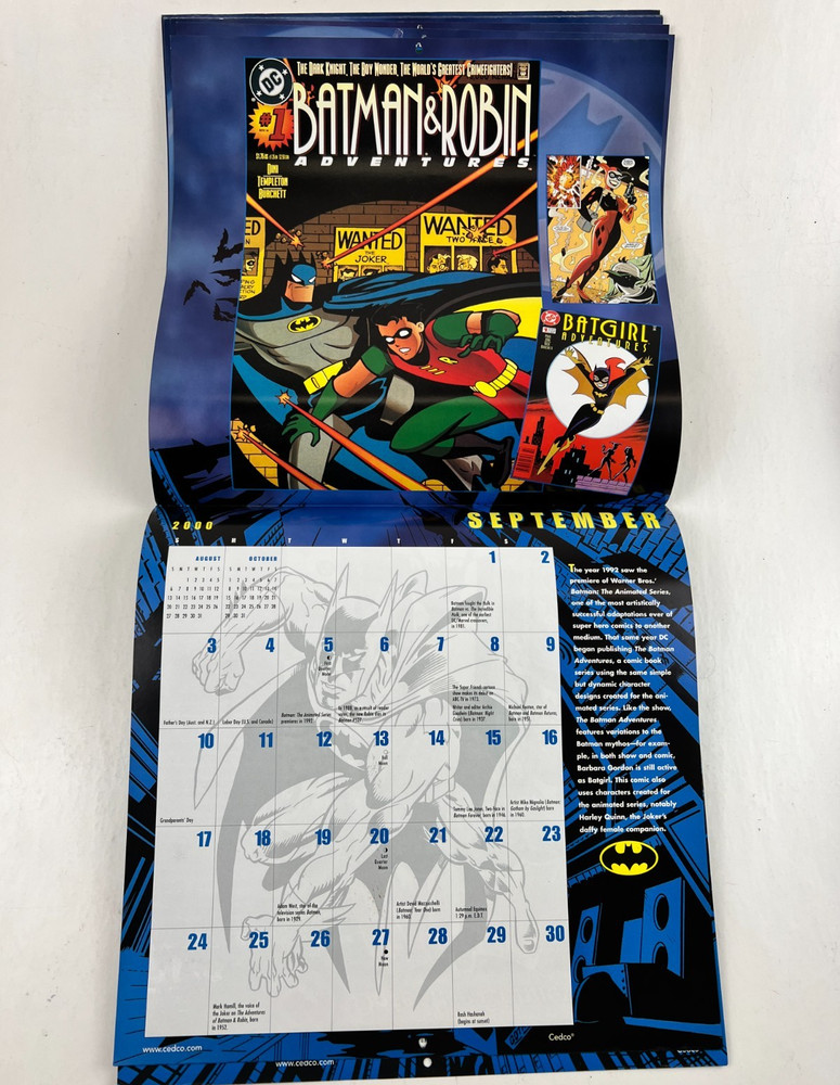 2000 Batman Calendar, DC Comics, No Marks 12"x12"