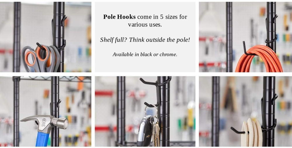 Shelf Pole Hooks 5-Pack Variety Set | Black 5-Pack: Pack,