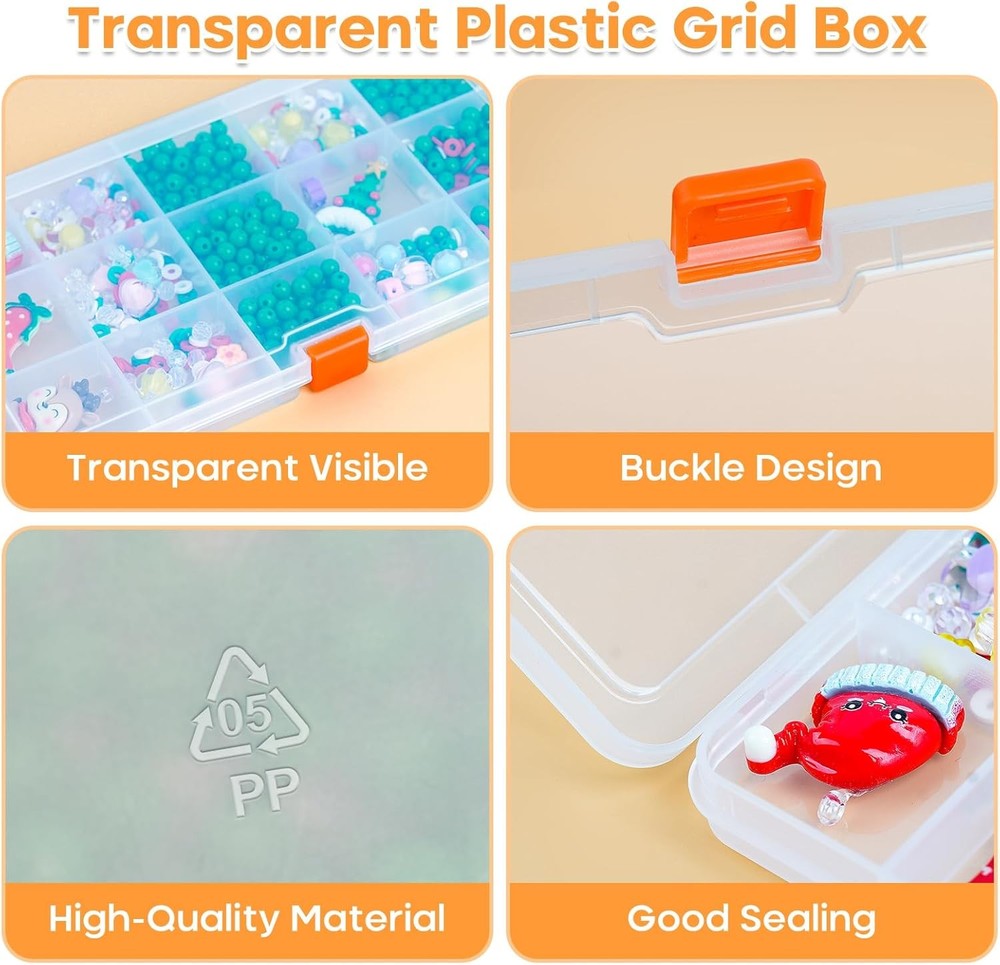 2PACK Extra Thick Bead Organizers, 15 Grid Mini 2P-FixedGrid, Transparent