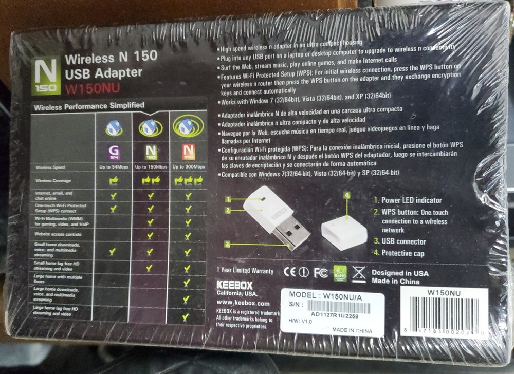 Keebox N 150 USB Wireless Adapter, Sealed!!!