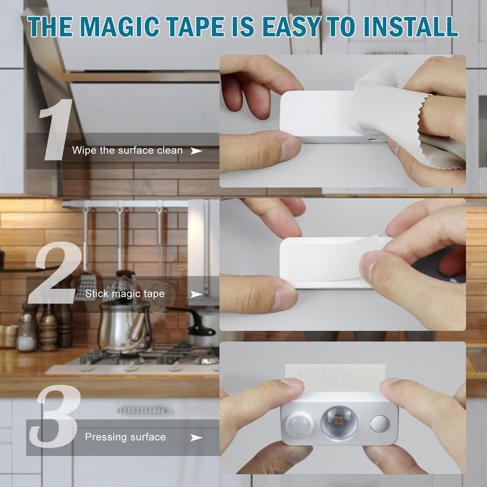 Motion Sensor Light Indoor Rechargeable Under Cabinet Lighting Wireless Warm ...