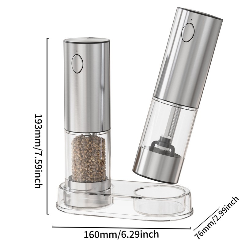 2 Pack Rechargeable Electric Salt Pepper Grinder Set with Storage Base