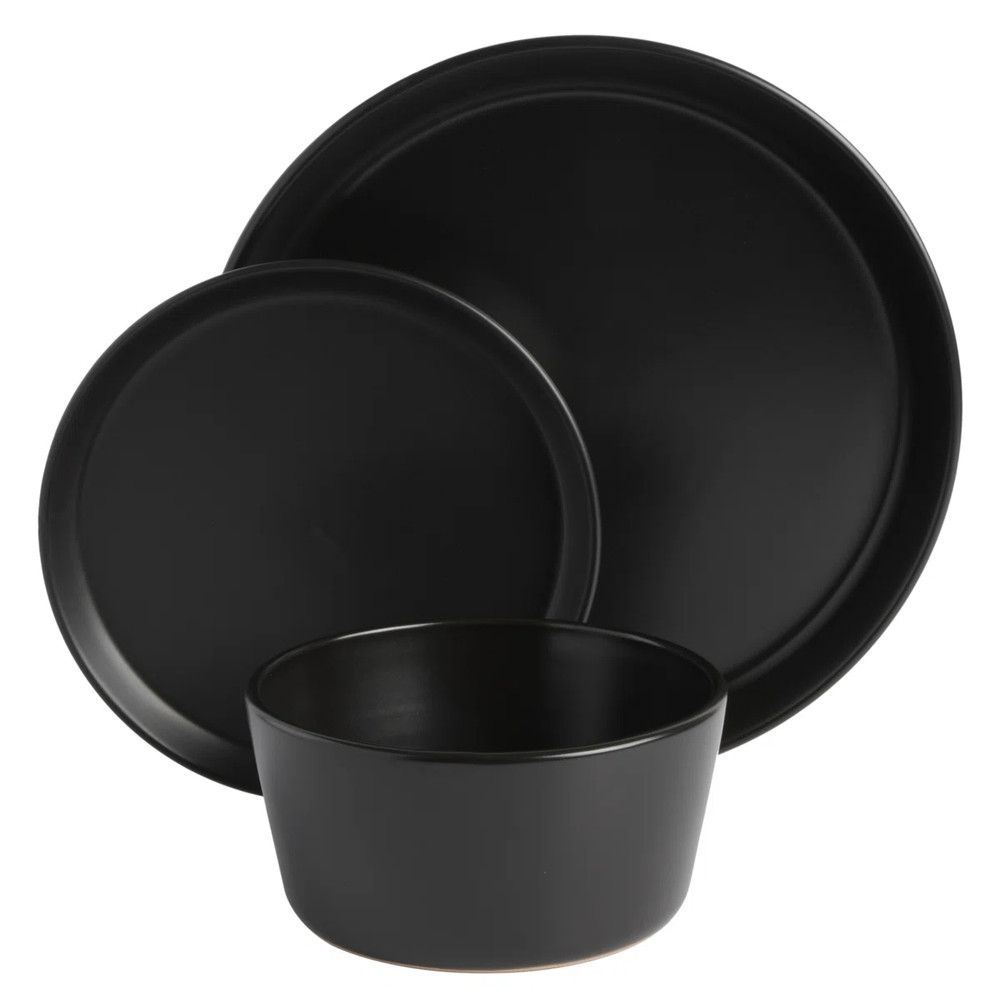 Gibson Soho Lounge Sofia 12-Piece Coupe Dinnerware Set - Matte Black