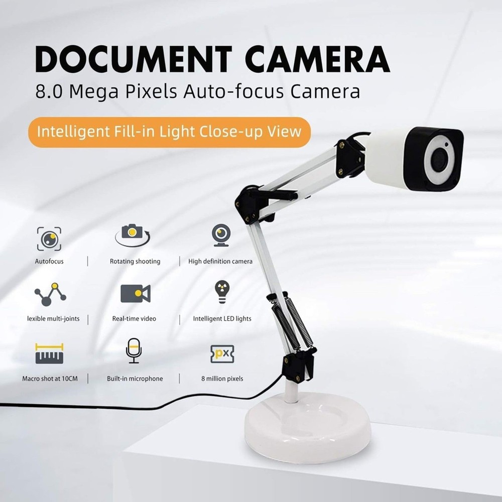 Document Camera for Teachers, 8mp with Auto-Focus and LED Supplemental Light