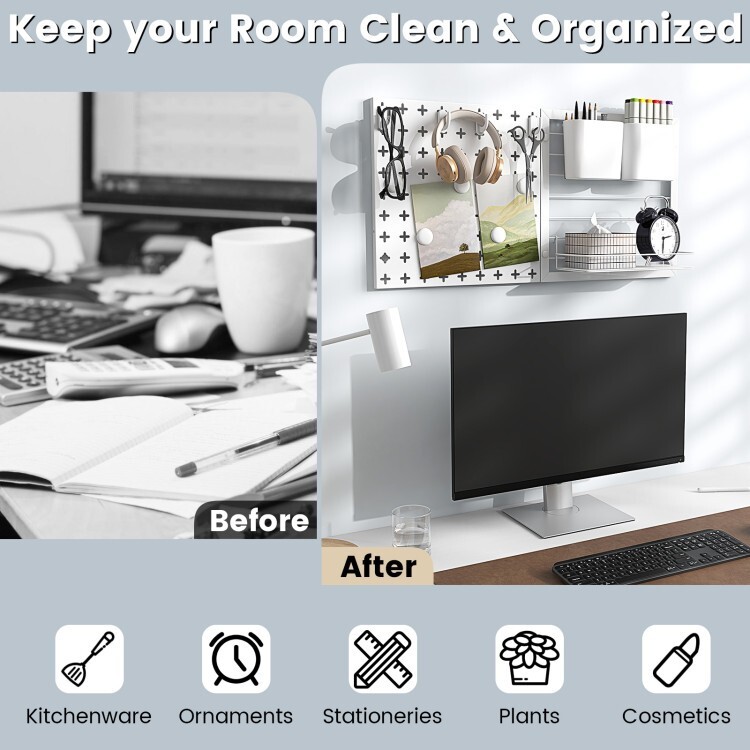 Pegboard Hooks Combination Set Storage Organizer Wall With 0.6" Thickened Panel