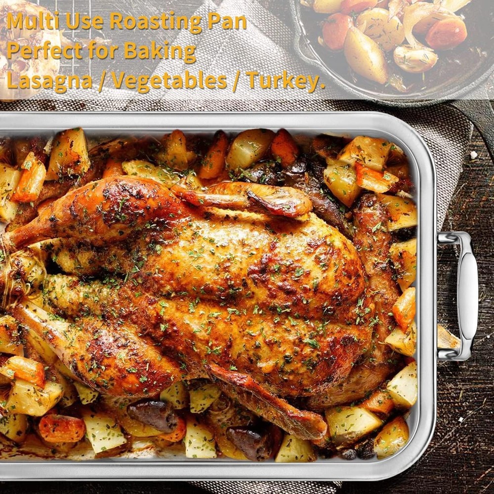 Mirror Satin Finish Roasting Pan - 20lb Capacity