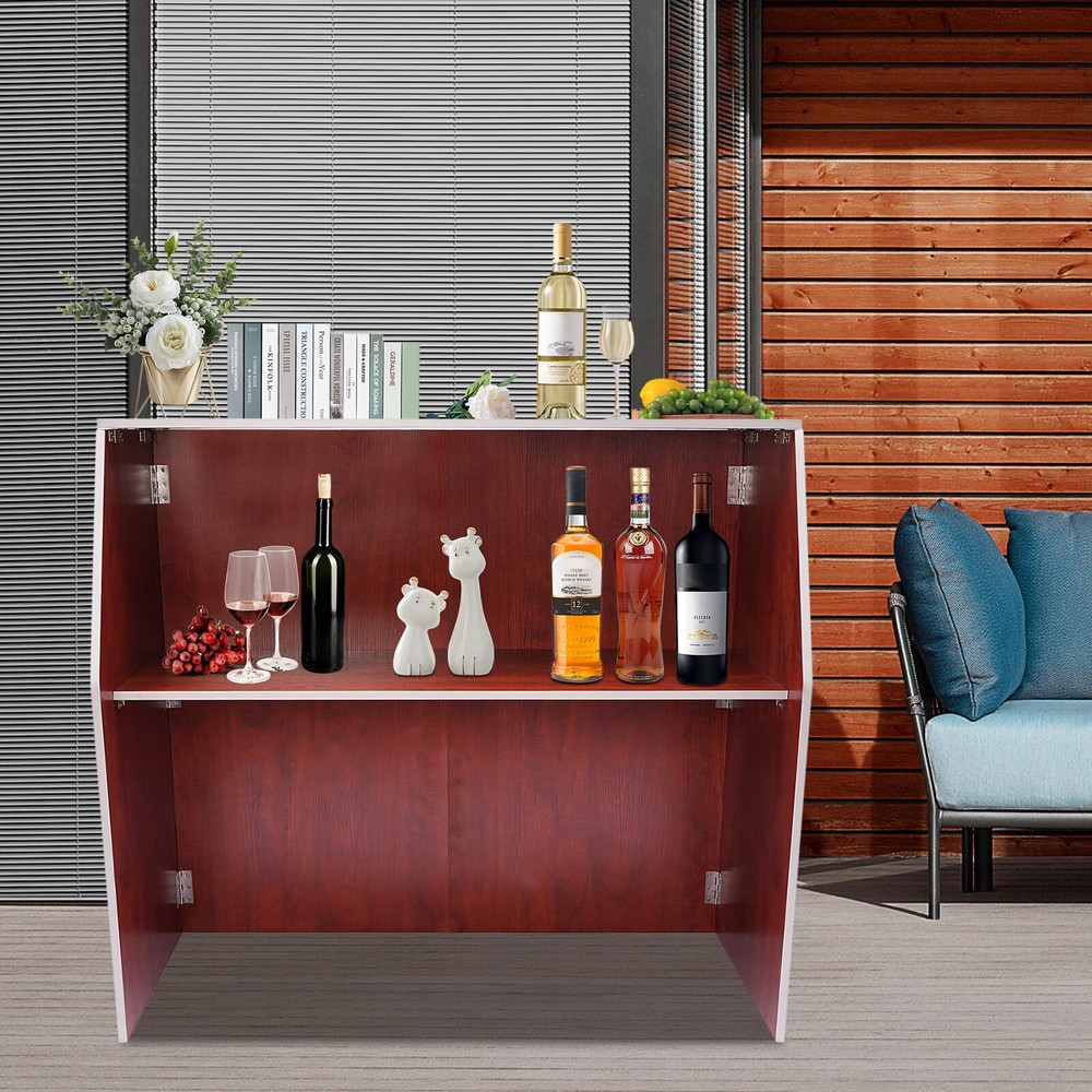 Portable Event Bar Rectangular Foldable Bar Freestanding Bar Cabinet Brown