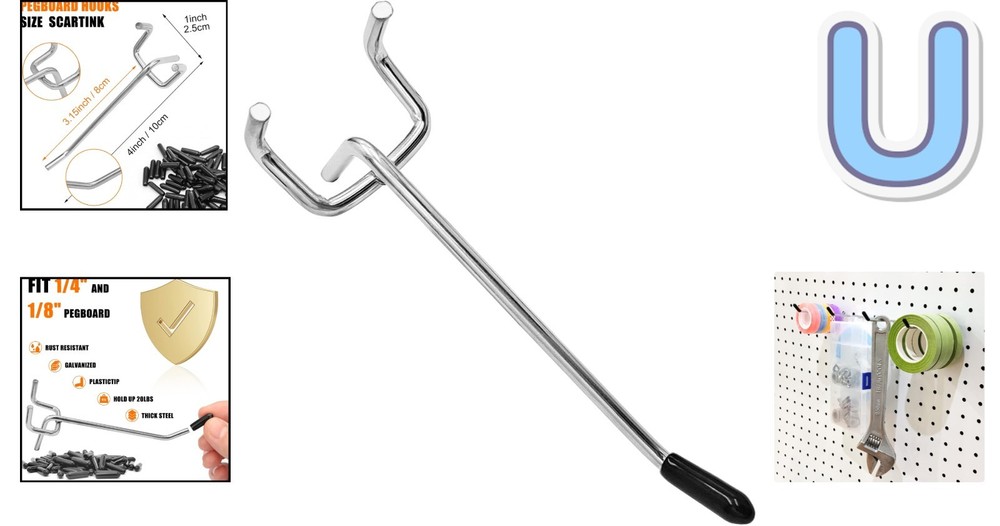 Durable 4-Inch Pegboard Hooks Set with Rubber Caps – 25 Pack for Tool Storage