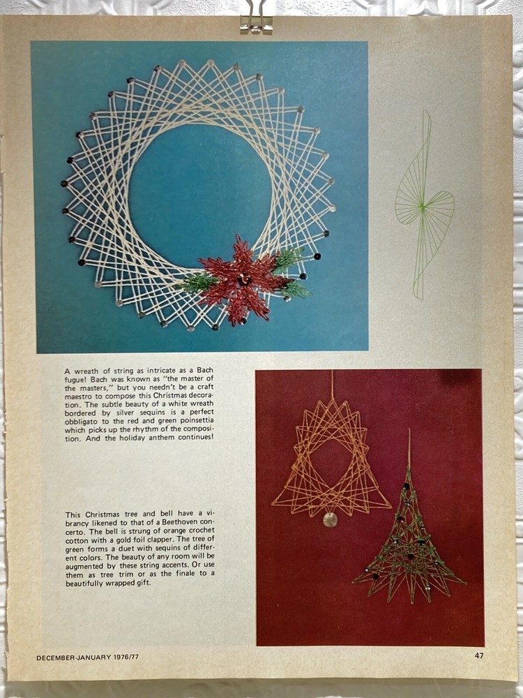Vintage String Art Decorations Patterns Christmas Tree Angel Ornaments 1970s