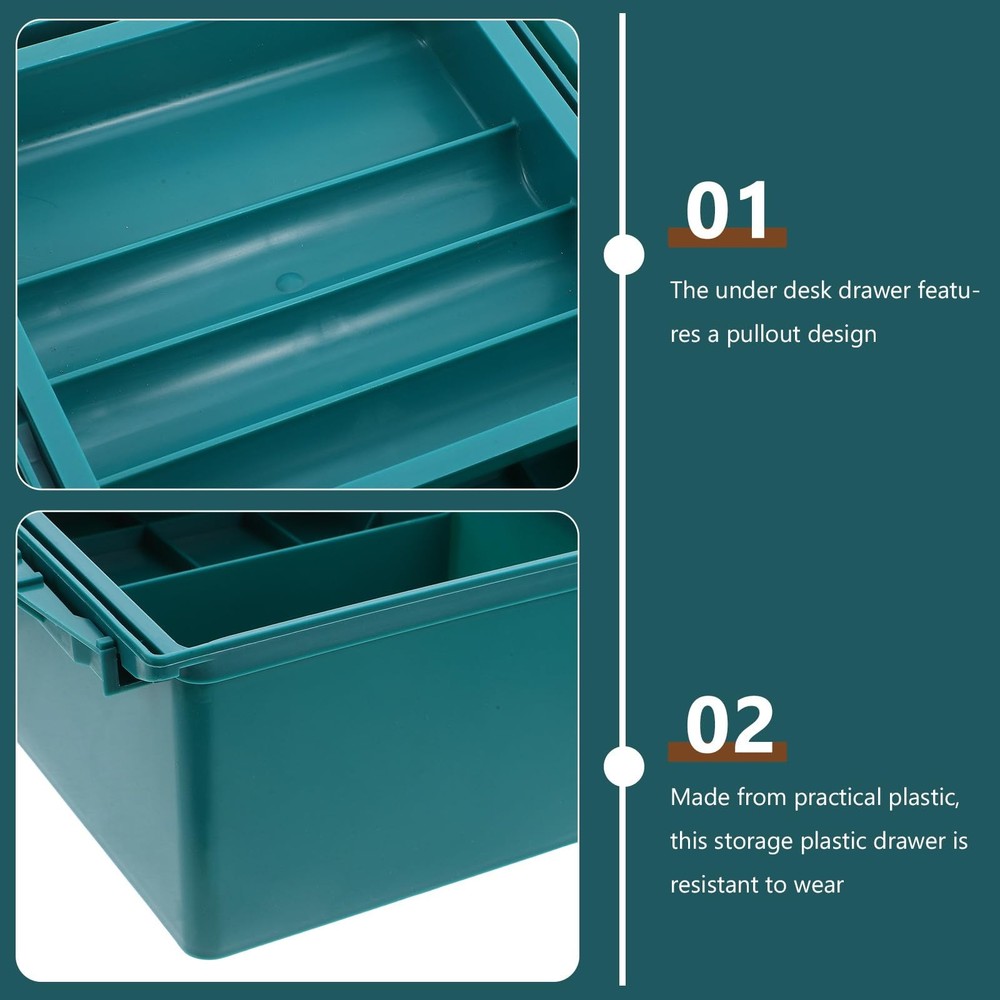 Under Desk Table Drawer Storage Organizer, Large Plastic 3 Layers Slide Out A...