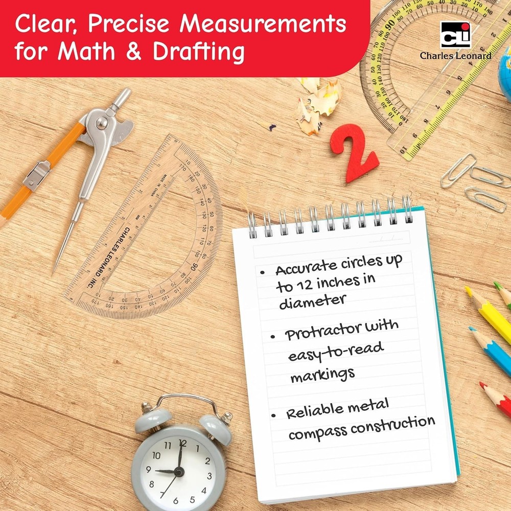 Accurate Ball Bearing Compass and Protractor Combo for Students & Professionals
