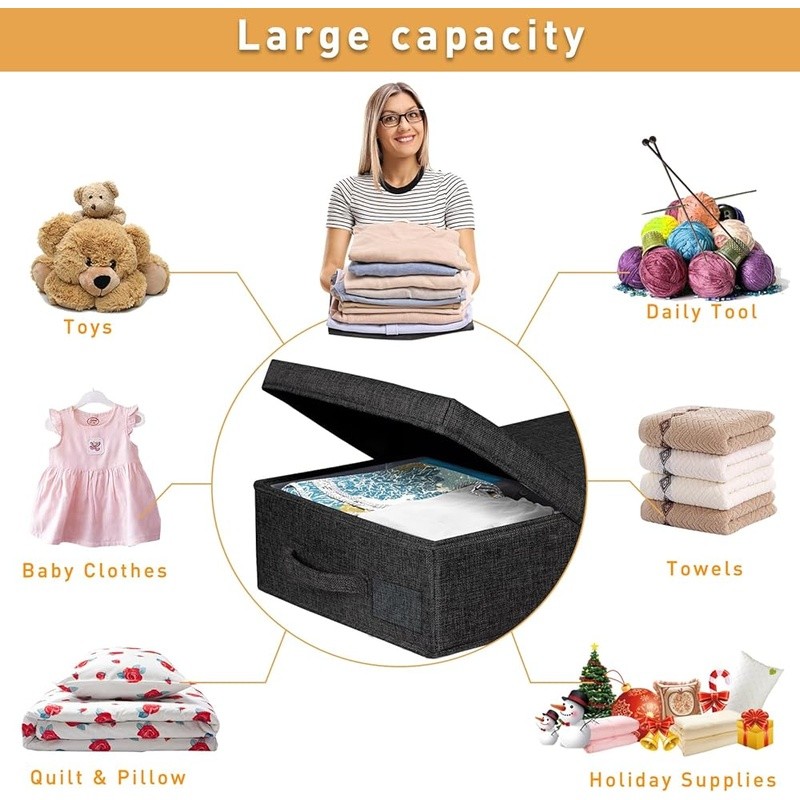Under Bed Storage Bins Organizers Large Capacity Foldable Durable W/ Lids 2 Pack