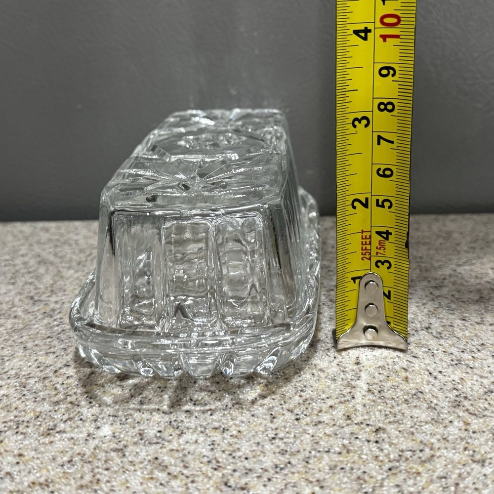 Vtg Anchor Hocking EAP Butter Dish Pressed Cut Clear Glass Star Pattern EUC