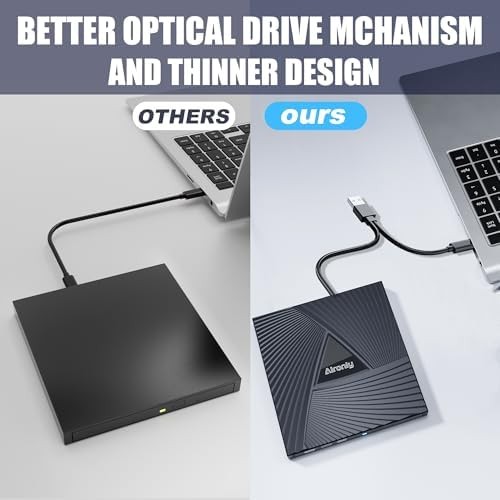 External CD/DVD Drive USB 3.0 & Type-C Portable CD Burner Reader