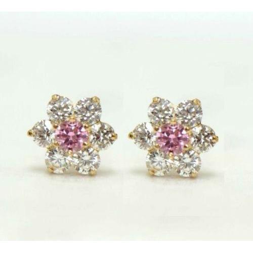 14k Yellow Gold Flower CZ Stud Earrings