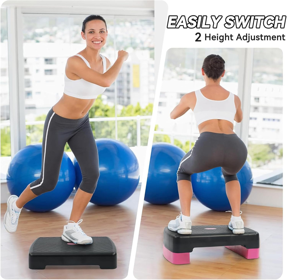 18" Workout Aerobic Stepper Step Platform with 2 Risers, Multiple Colors