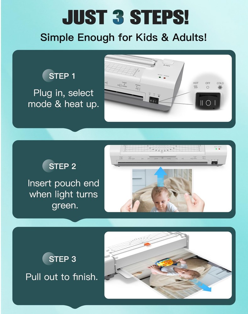 Laminator Machine 13 Inch Lamination Machine with Auto Paper Feed, Never Jam ...