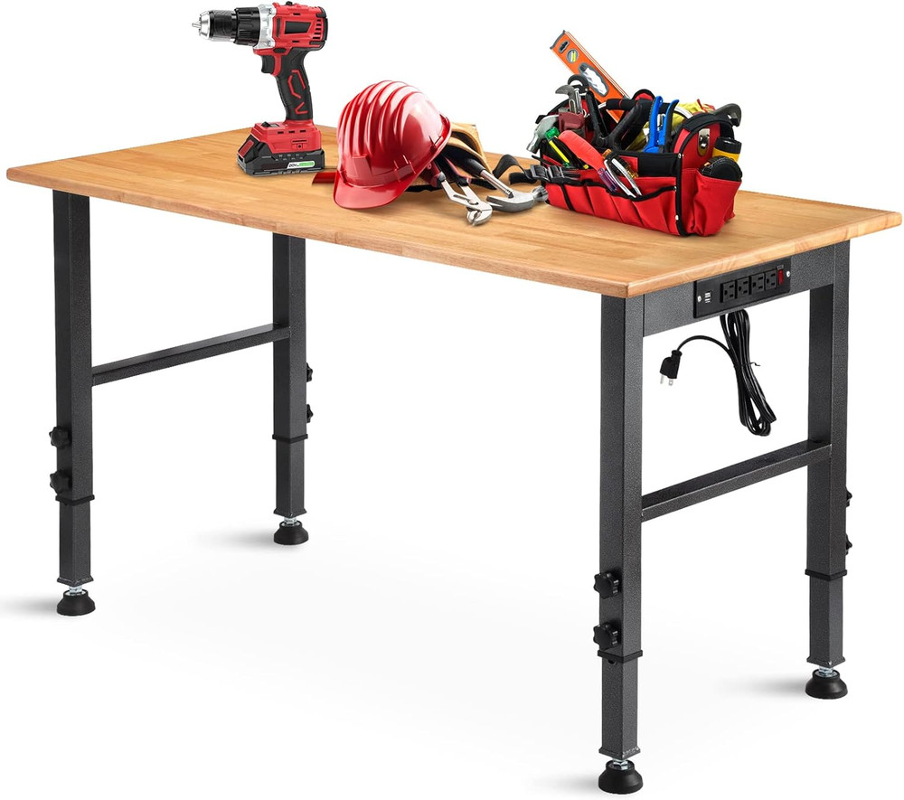 48 "Adjustable Workbench with Power Outlet, Heavy Duty 2000 LBS Load Capacity Ha