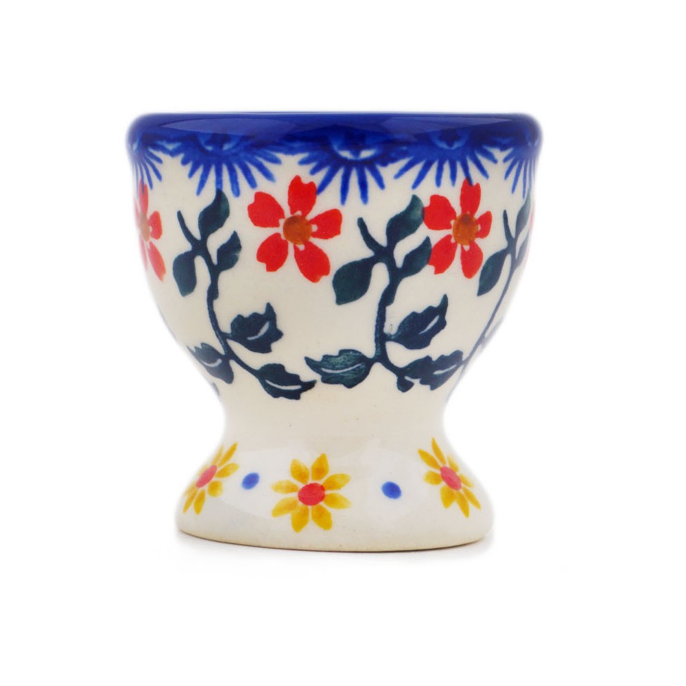 Polish Pottery Egg Holder 2" Red Sunflower