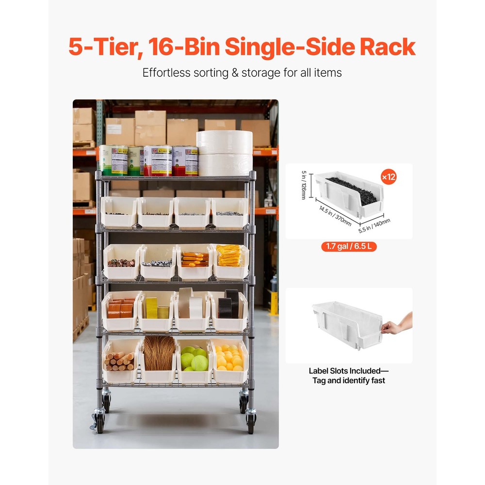 Uimoso 5-Tier Rolling Storage Rack with 16 Removable Bins
