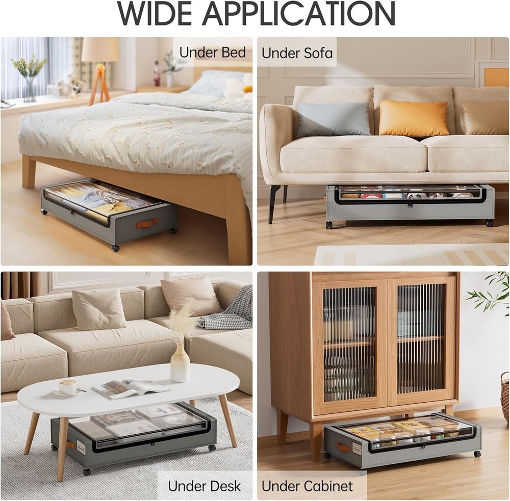 Under Bed Storage with Wheels, 2 Pack under Bed Storage Containers