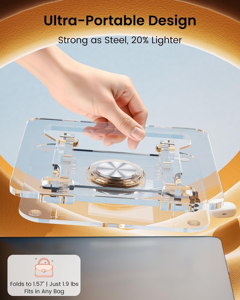 YoFeW Laptop Stand for Desk - Adjustable, Foldable Clear Acrylic Riser with 360°