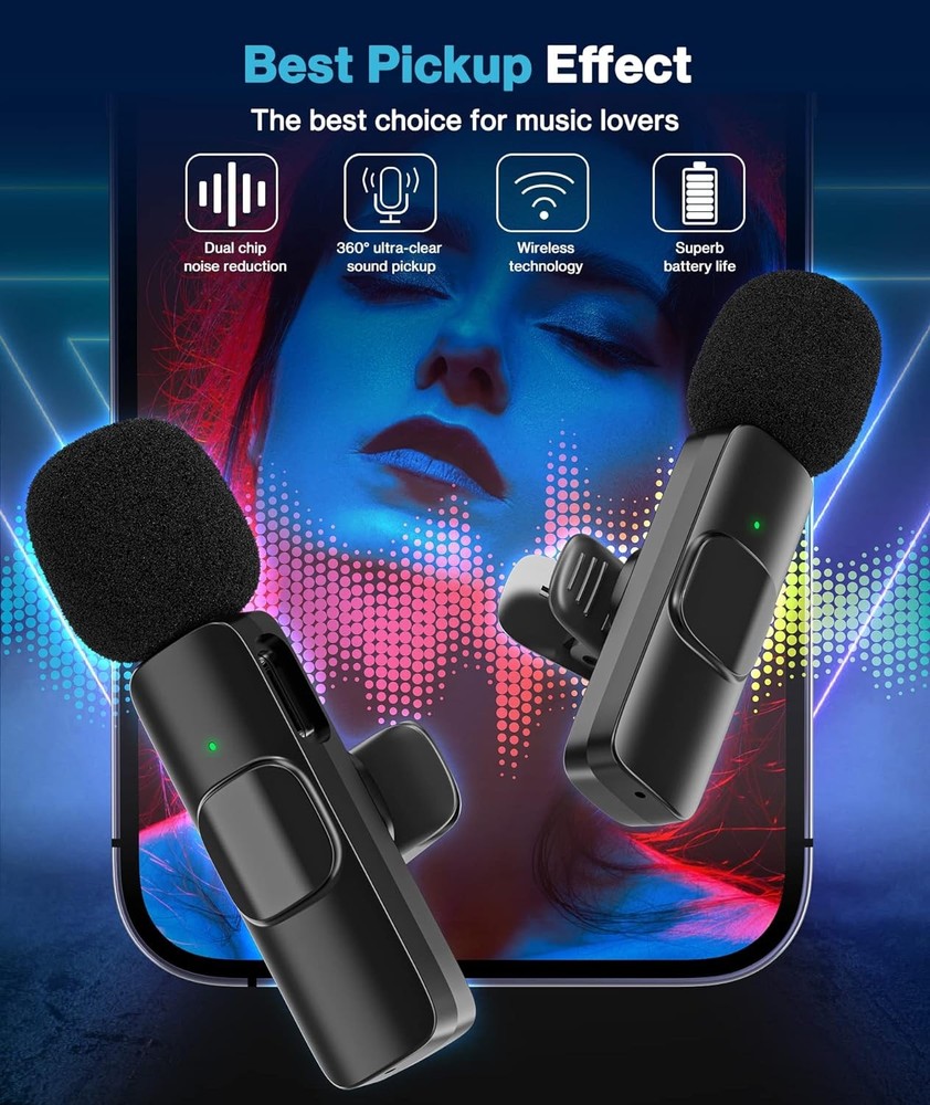 Wireless Lavalier Microphone for Android/iPhone/Computer/Laptop, Wireless Mic fo