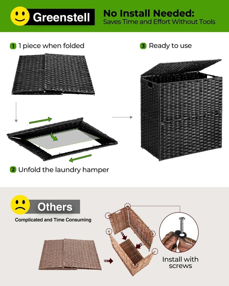 Greenstell Laundry Hamper with 2 Removable Liner Bags, Foldable Divided Cloth...