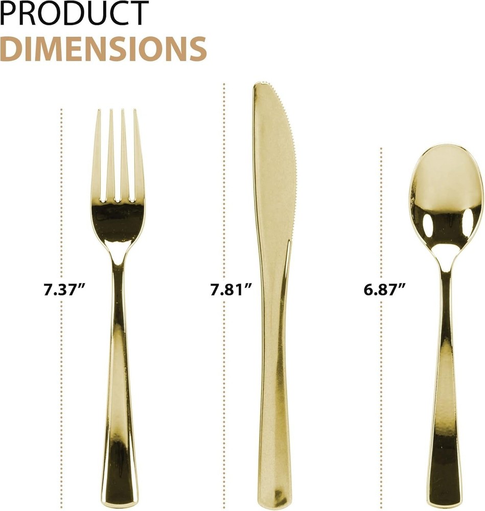 Gold Plastic Silverware Set, 160 Count, Extra Heavy Duty Flatware, Disposable...