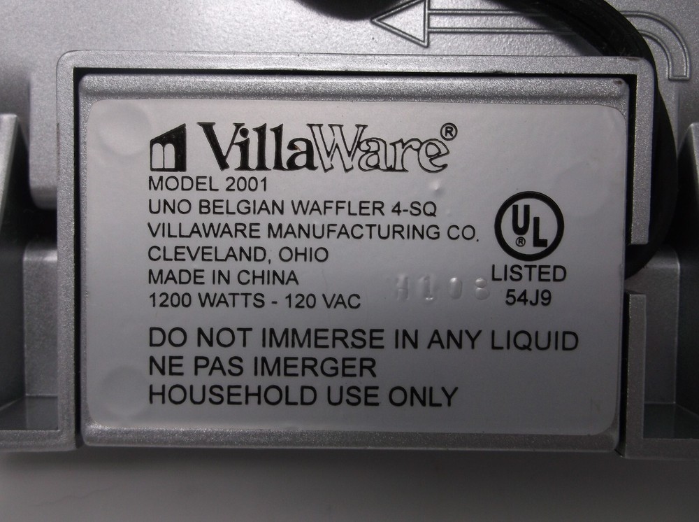 VillaWare Electric Waffle Maker Model 2001