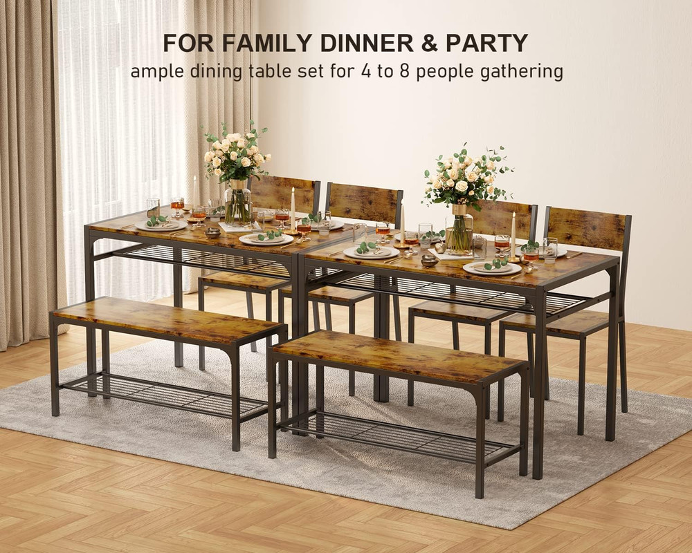 Kitchen Table and 2 Chairs for 4 with Bench, 4 Piece Dining Table Set for Small