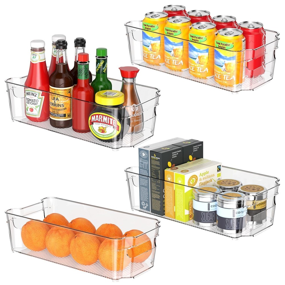 Clear Fridge Organizer, Refrigerator Organizer Bins with Handle, Freezer, Kit...