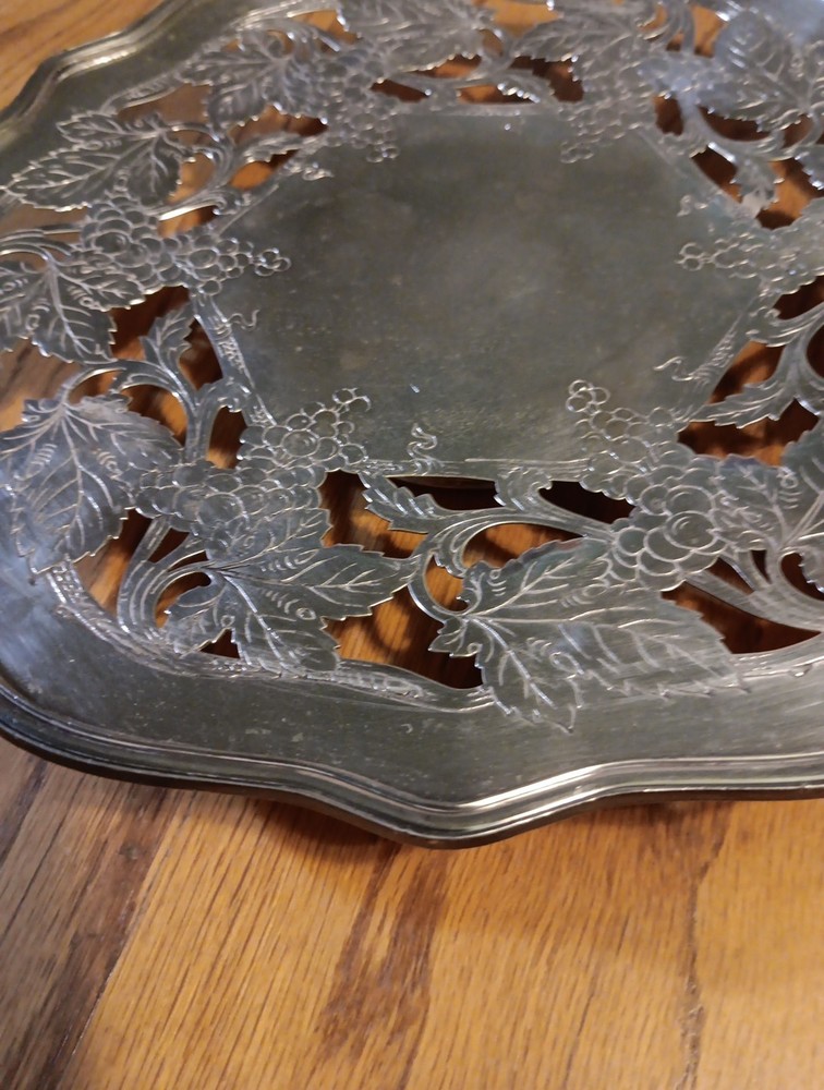 Silverplate Serving Tray. Sheffield 6x43. Grapevines 11in Diameter