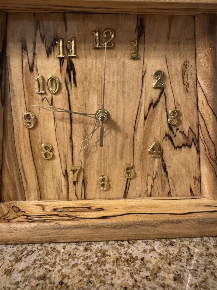 Handmade Rustic Analog spalted oak desk clock.