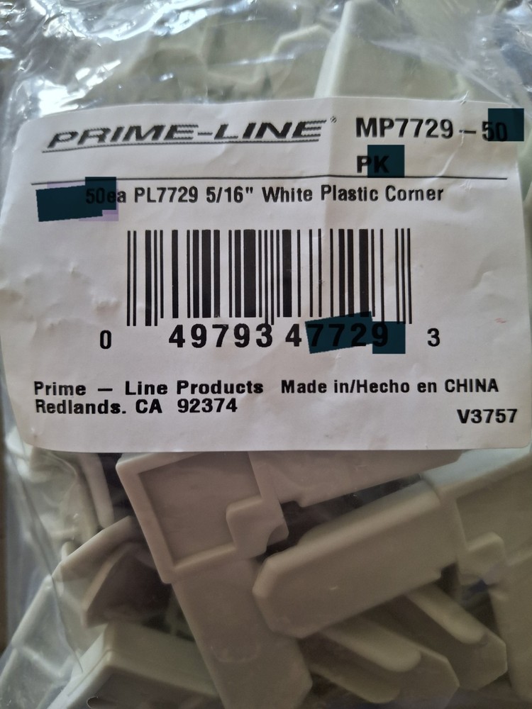 (8-Pk) Prime-Line Screen Frame Corners Plastic White 5/16"