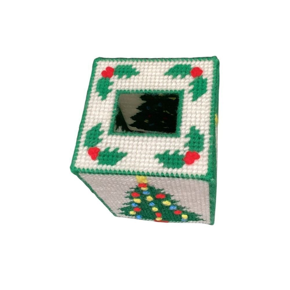 Handmade Plastic Canvas Christmas Tree Tissue Box Cover Coasters Set
