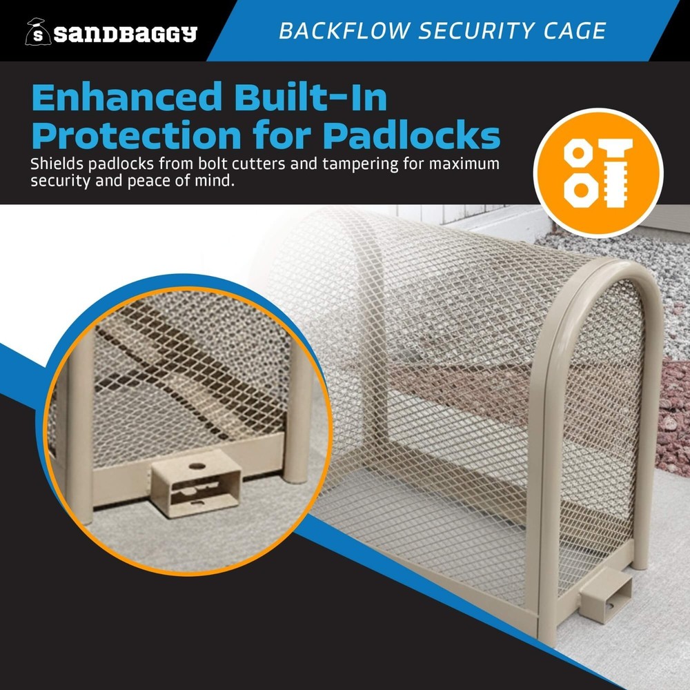 Backflow Security Cage – Backflow Preventer Enclosure (Tan, Medium) - Sandbaggy