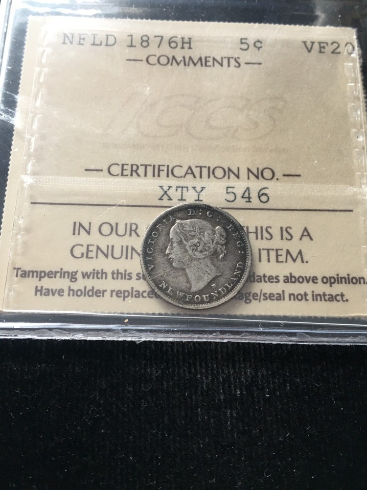 1876H  ICCS Graded Newfoundland ¢5 Cent **VF-20**