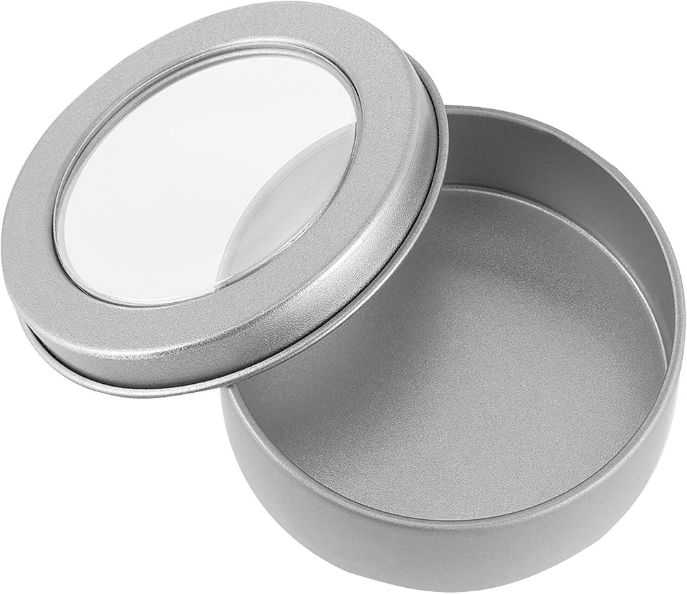 48 Pack 2 OZ Metal Tins Cans, Round Empty Container Cans with Clear Window Top,