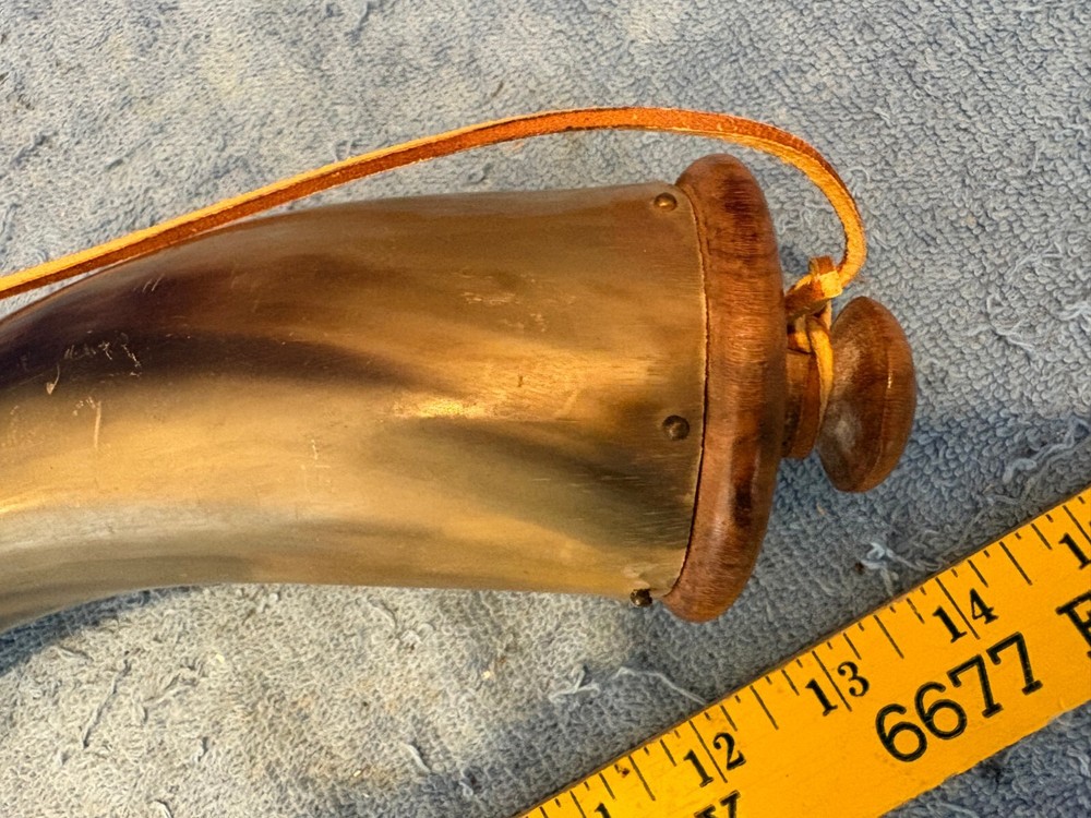 Vintage Muzzleloader Powder Horn with Leather Strap Wood Plug