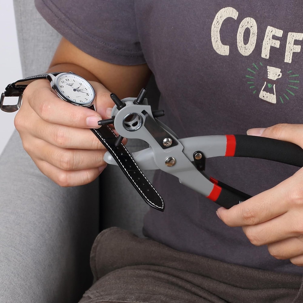 Compact Leather Hole Punch Tool - 6 Sizes, Ergonomic Handle for Ultimate Comfort