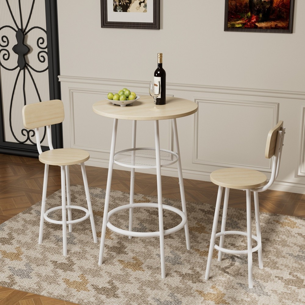 Modern 3 Piece Bar Table Set Counter Height Dining Kitchen Table w/ 2 Bar Stool