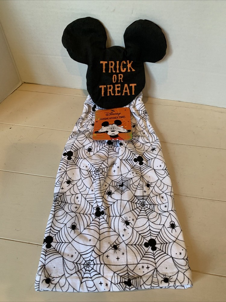 Disney Hanging Kitchen Towel button loop Mickey Spider Web NWT Halloween￼ Decor