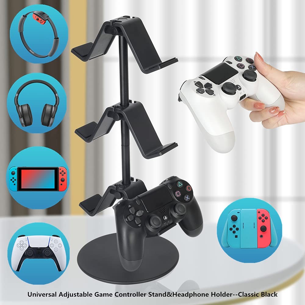 3-Tier Controller Stand with Headphone Holder, Adjustable Gaming Accessory Rack