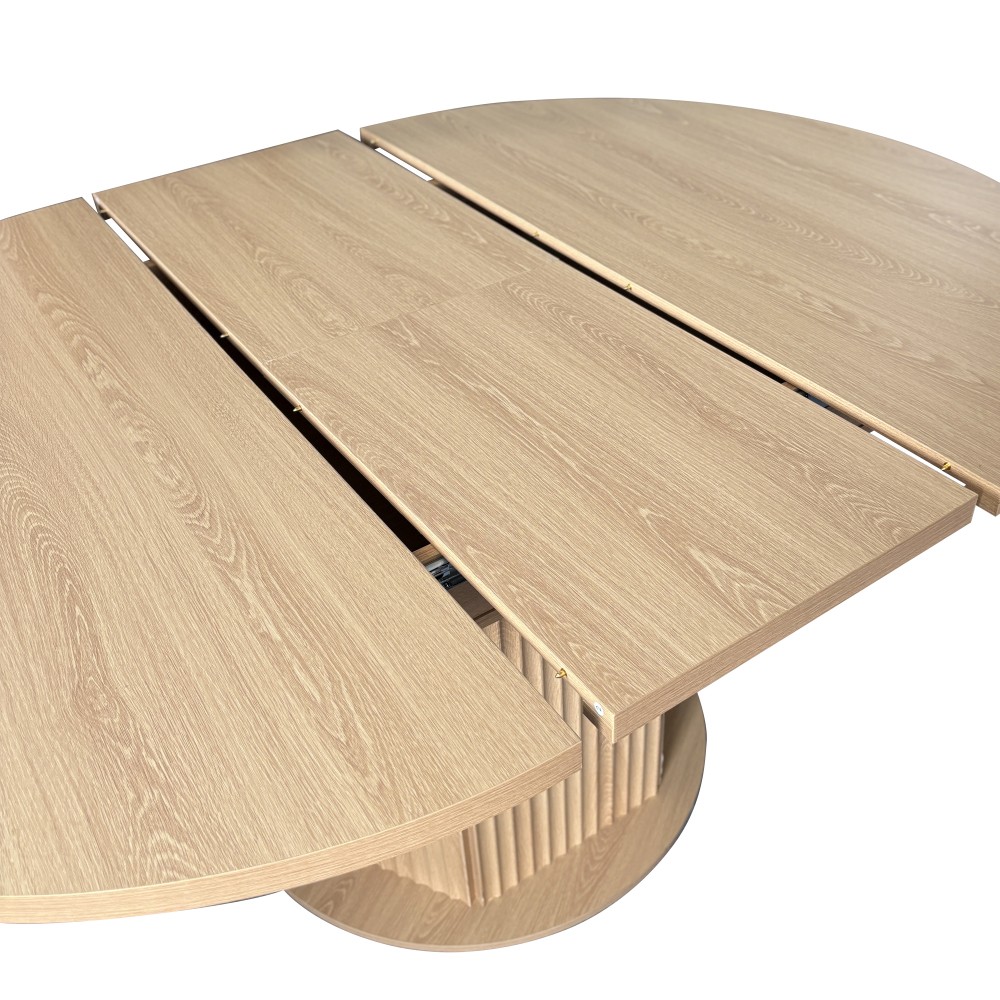Round Extendable Dining Table for 6 MDF Wooden Kitchen Table with Hexagonal